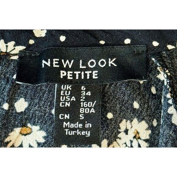 New Look Split Front Black & White Daisy Floral Midi Dress Women's Size 2 Petite - Picture 5 of 12